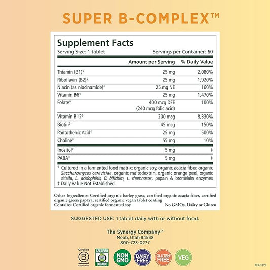 PURE SYNERGY Super B-Complex B12, Niacin, (60 Tablets)