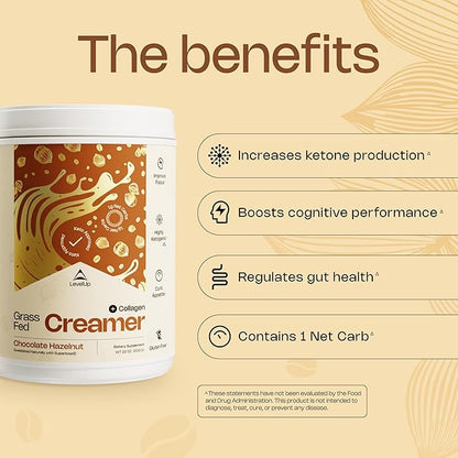 LevelUp Creamer, with Energizing MCT Oil and Collagen Peptides, Keto Coffee Creamer, Supports Natural Energy & Ketone Production - Chocolate Hazelnut, 11 oz