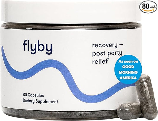 Flyby Recovery Supplement - All The Hang, Without The Over!™ - with Milk Thistle, Vitamin C, Activated Charcoal, and Apple Cider Vinegar - Pre & Post Drinking Formula (80 Count)
