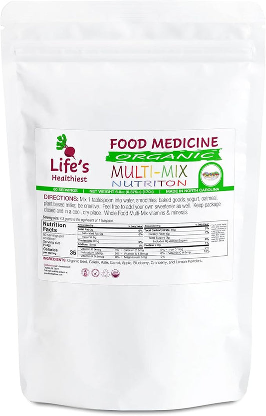 Life's Healthiest Multi Mix Vitamin & Mineral Whole Food Therapy Blend with Real Fruit & Vegetables. Organic, Plant-Based, Non-GMO. 6 oz