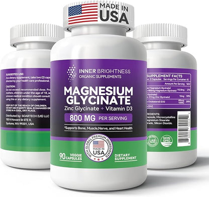 Magnesium Glycinate - Magnesium Supplement D3 for 90 Vegetarian