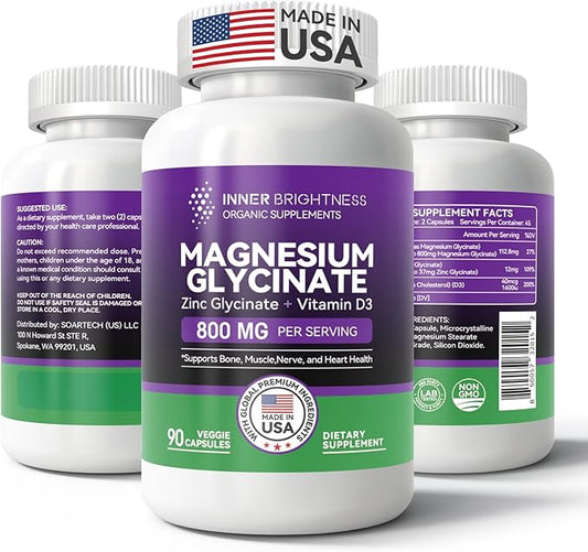 Magnesium Glycinate - Magnesium Supplement D3 for 90 Vegetarian