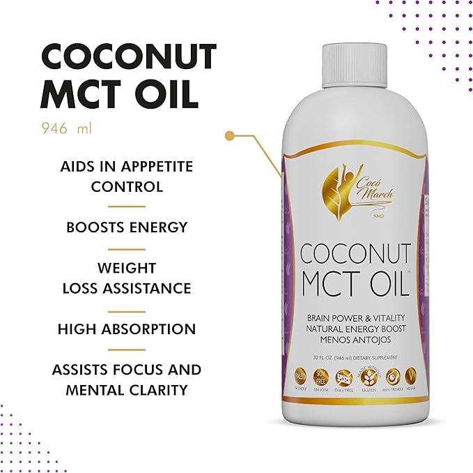 MCT Oil - Intermittent Fasting Support, Metabolism & Brain Power Boost, Natural Energy from Coconut, Free from Gluten, Dairy, Soy, Vegan & Keto-Friendly, 32 fl oz