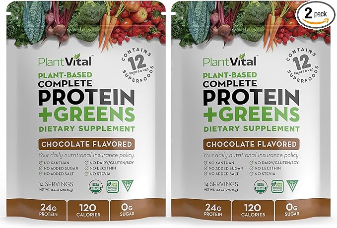 Plantvital Vegan Protein Powder Plant Based 24g/0g Sugar, 18 Superfoods, 48oz