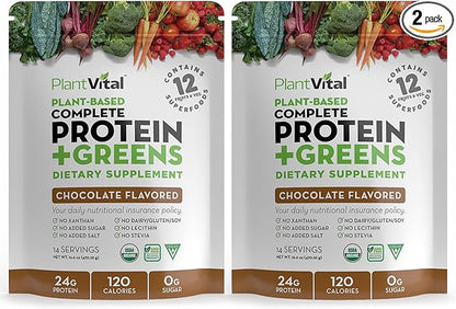 Plantvital Vegan Protein Powder Plant Based 24g/0g Sugar, 18 Superfoods, 48oz