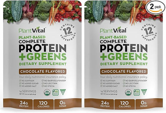 Plantvital Vegan Protein Powder Plant Based 24g/0g Sugar, 18 Superfoods, 48oz