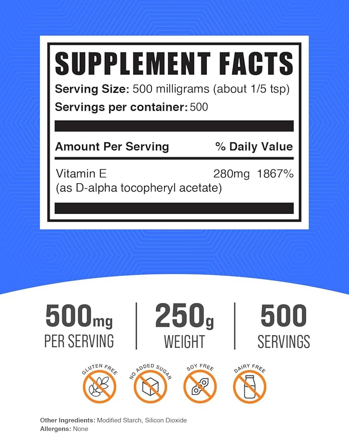 BulkSupplements.com Vitamin E 400 IU Powder 500mg per 250g (8.8 (8.8 oz) 1)
