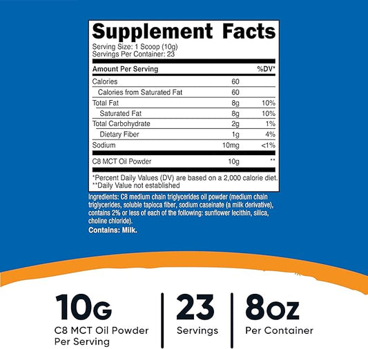 Nutricost C8 MCT Oil Powder 23 Servings (8oz) - 95% C8 MCT Oil Powder