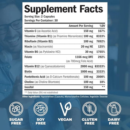Vitamin B Complex with Vitamin C 8 High B1, B2, B2, B3, B3, B5, B5, B6, B6, B7, B7, Vitamin B12 +