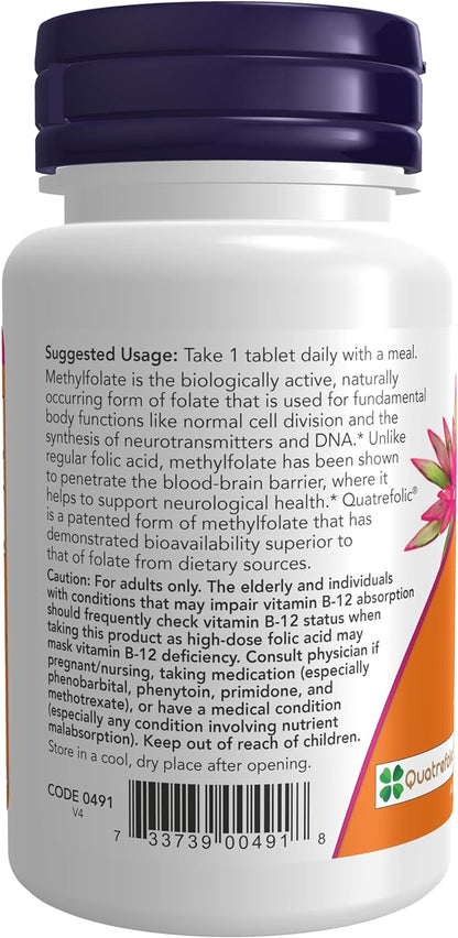 NOW Supplements, Methyl Folate 1,000 mcg, 90 Tablets 1,000 mg, 100 Tablets
