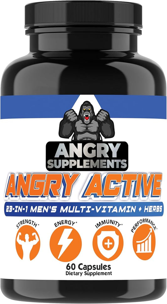 Angry Active 23in1 Men's Multi-Vitamin + Herbs & Minerals, Multivitamin Capsules to Support Energy, Immunity and Overall Health, 60ct