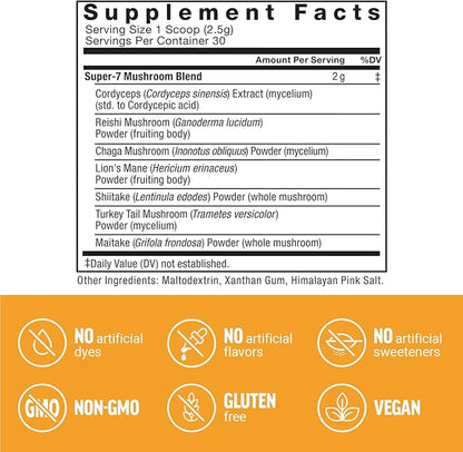 Force Factor Modern Mushrooms Powder, Mushroom Supplement to Support Energy, Focus, Immunity, & Digestion with Cordyceps, Turkey Tail, Chaga, Reishi, Lion’s Mane, Shiitake, Unflavored, 30 Servings