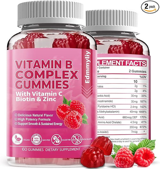 Vitamin B Complex Vegan Gummies B3, B6, B6, Biotin, B9 Folate, B12 with