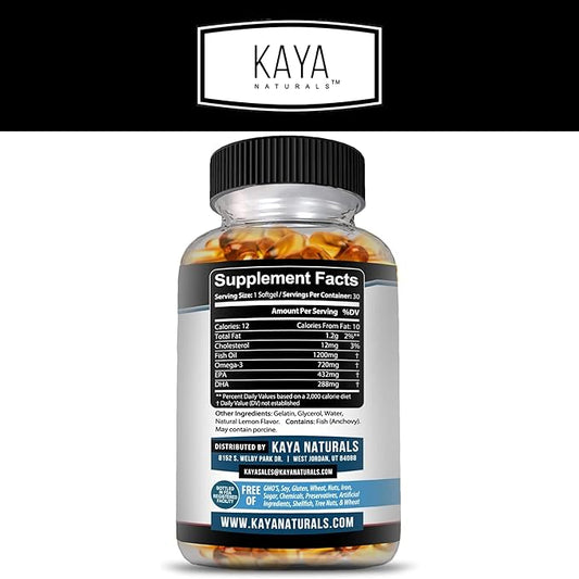 Kaya Naturals Omega 3 Supplement 3 Fish 100% Pure 3 Vitamins 30 Count