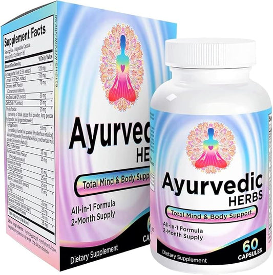Ayurvedic Herbs (All-in-1) Supplement 2-Month Supply 17 Active 60 Capsules