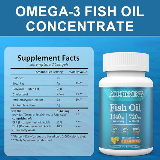 Fish-Oil Omega3-EPA DHA-Supplement Burpless-Softgels 120Capsules 1440 1440 mg