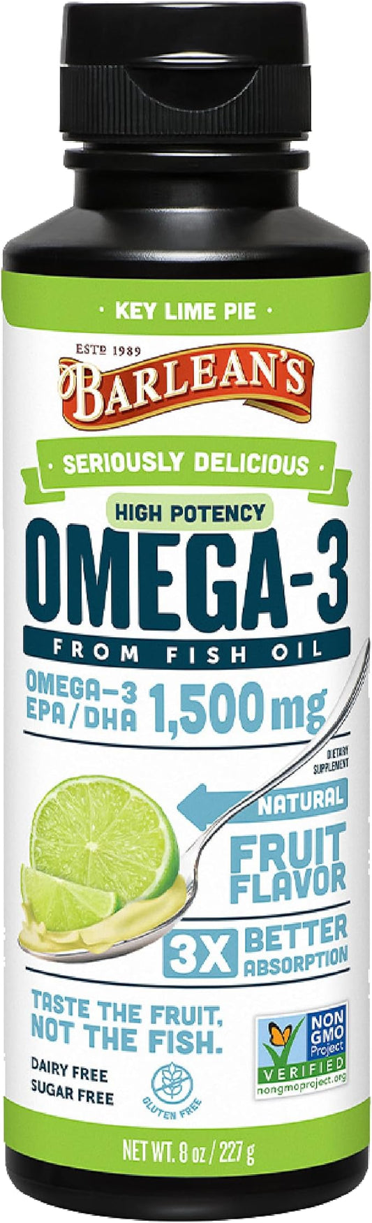 Barlean's Key Lime Pie High Potency 3 Fish 1500mg of 8 oz