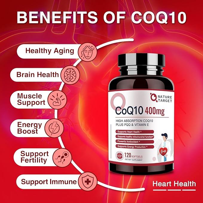 NATURE TARGET CoQ10-400mg Plus PQQ Coenzyme-Q10 with Production,120 Servings