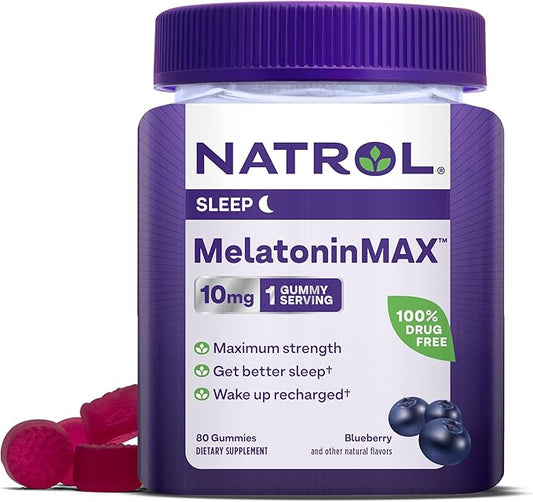 Natrol MelatoninMax Sleep Aid Gummy, 10mg 10mg, 80 80 Blueberry