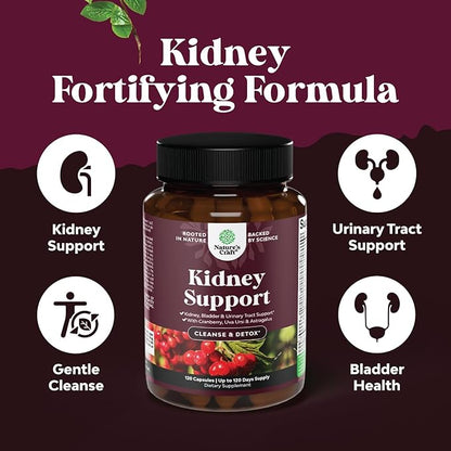 Kidney Support Cranberry Supplement for Women and Men - High Strength Kidney Cleanse and Detox with Stinging Nettle Uva Ursi and Astragalus for Kidney and Bladder Health - Non-GMO Halal and Vegan