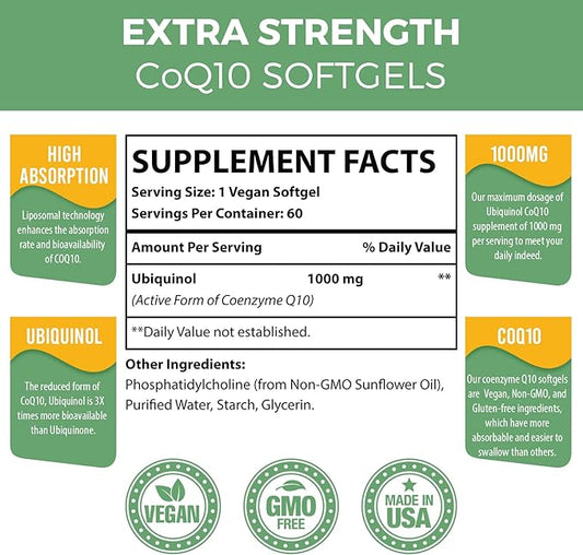 1000mg Liposomal CoQ10 Softgels CoQ10 Ubiquinol Q10 | 60 Softgels
