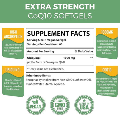 1000mg Liposomal CoQ10 Softgels CoQ10 Ubiquinol Q10 | 120 Softgels