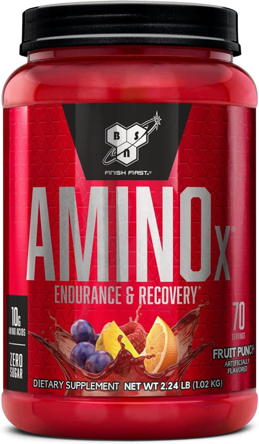 BSN Amino X Muscle Recovery & Endurance Powder with BCAAs, Intra Workout Support, 10 Grams of Amino Acids, Keto Friendly, Caffeine Free, Flavor: Fruit Punch, 70 Servings (Packaging May Vary)