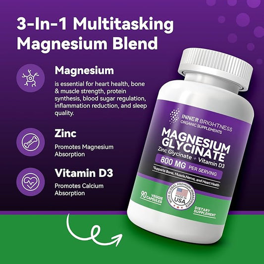 Magnesium Glycinate - Magnesium Supplement D3 for 90 Vegetarian