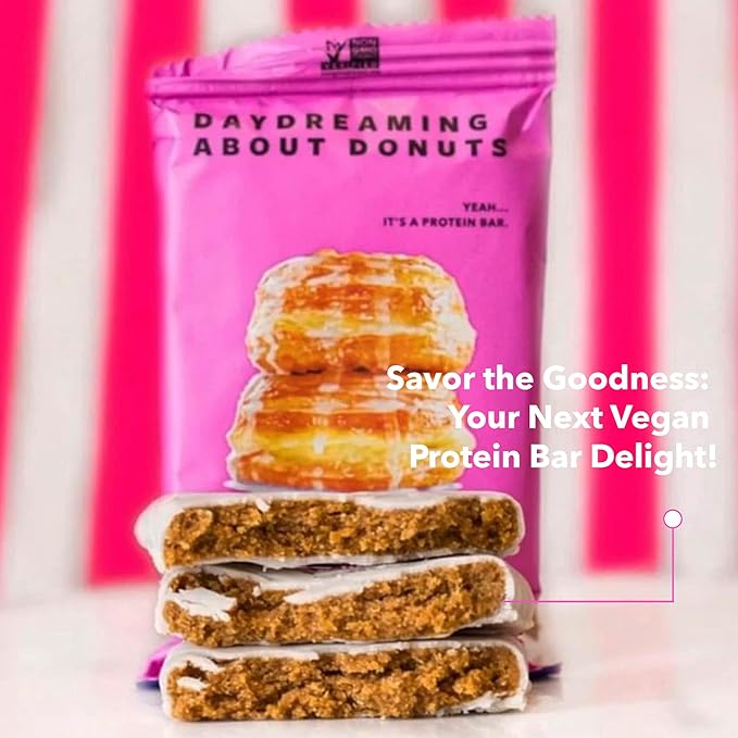 TRUBAR Vegan Protein Bar, Daydreaming About Donuts, Gluten Free, Plant Based Protein, Dairy Free, Non GMO, Soy Free, No Sugar Alcohols, 12G Protein, 12G Fiber, 23G Carb, On the Go Snack Bars, 12 CT