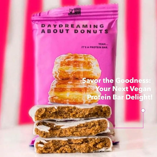 TRUBAR Vegan Protein Bar, Daydreaming About Donuts, Gluten Free, Plant Based Protein, Dairy Free, Non GMO, Soy Free, No Sugar Alcohols, 12G Protein, 12G Fiber, 23G Carb, On the Go Snack Bars, 12 CT