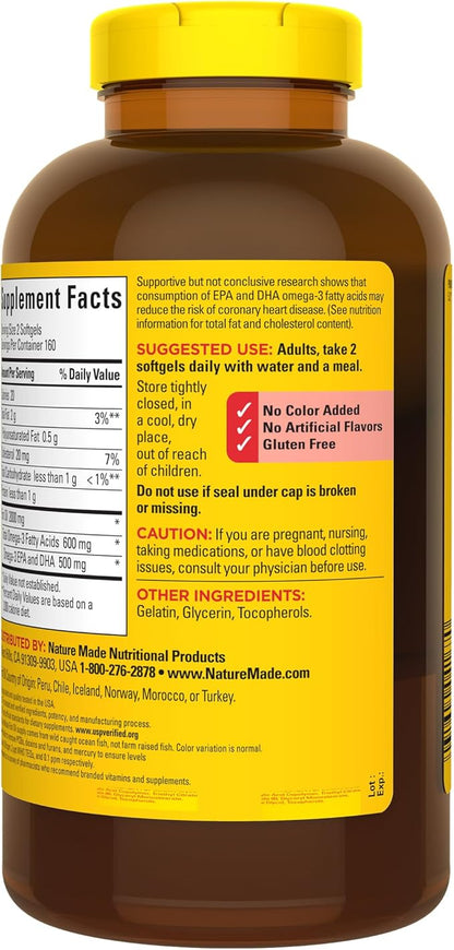 Nature Made Fish Oil 1000 mg 3 Fish 3 Supplement 320 Softgels, 160 Day