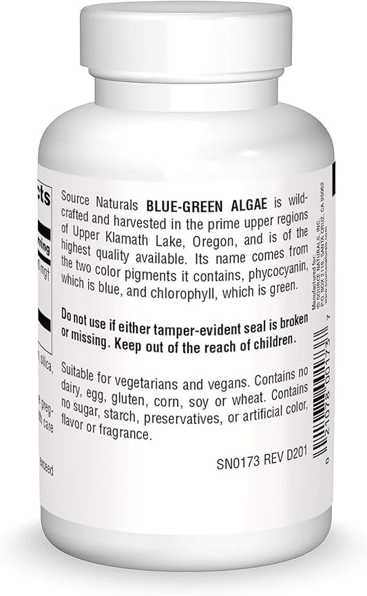 Source Naturals Blue Green Algae from Klamath Lake - Algae Superfood Supplement, 500 mg - 200 Tablets