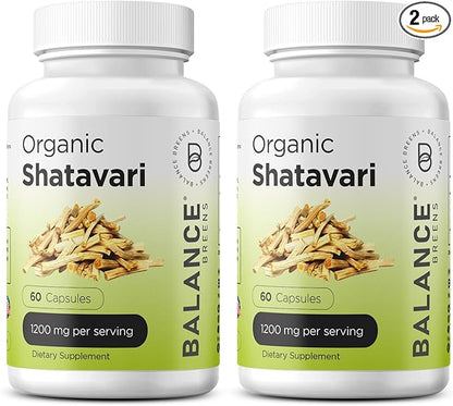 Organic Shatavari 1200mg, 60 Capsules - Lactation Support Vitamins, Hormonal Balance for Women, Asparagus Racemosus Root