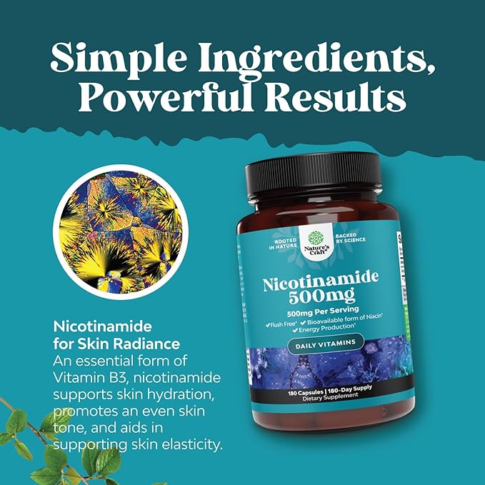 Vitamin B3 Niacinamide 500mg Capsules B3 Niacin 500mg Flush 500mg - 180 Count