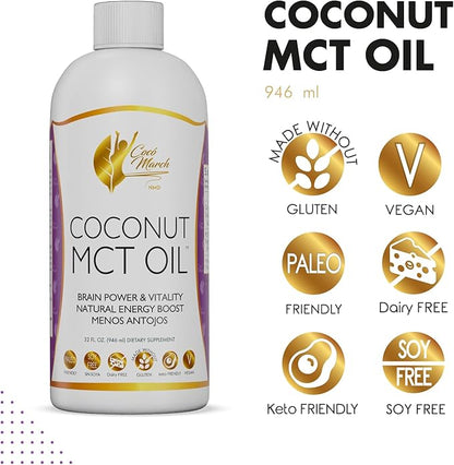 MCT Oil - Intermittent Fasting Support, Metabolism & Brain Power Boost, Natural Energy from Coconut, Free from Gluten, Dairy, Soy, Vegan & Keto-Friendly, 32 fl oz