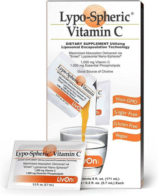 LivOn Laboratories Lypo–Spheric Liposomal Vitamin C 1000mg 30 30 Packets 100% Non–GMO,