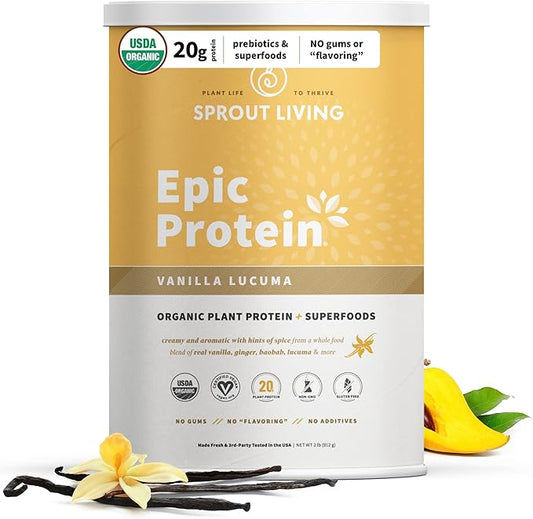 Sprout Living Epic Protein, Plant Based 20 Grams (2 Pound, 24 Servings)