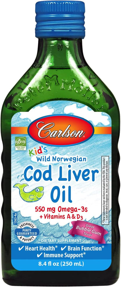 Carlson - Kid's Cod Liver Oil, 550 mg Omega-3s, Vitamins D3, Wild 250 mL