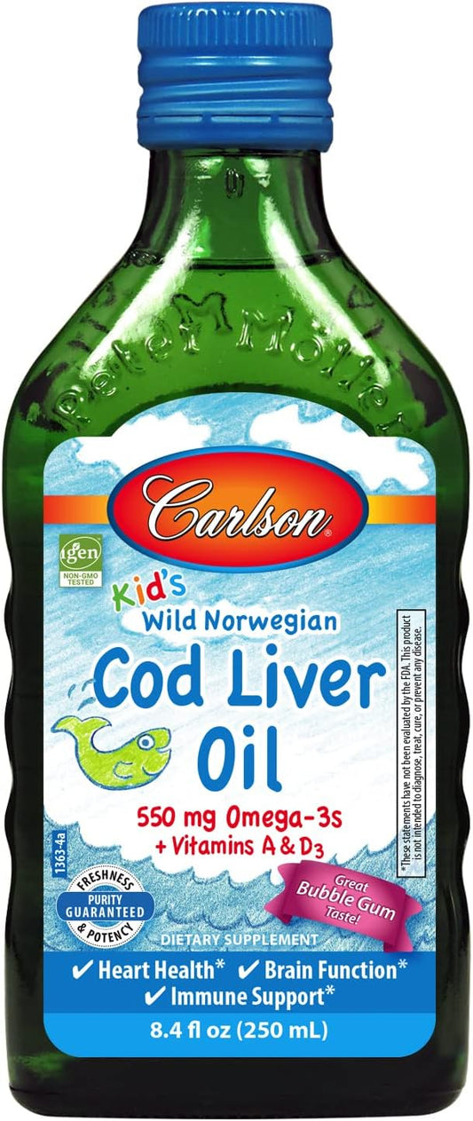Carlson - Kid's Cod Liver Oil, 550 mg Omega-3s, Vitamins D3, Wild 250 mL