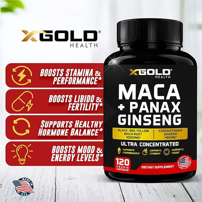 Maca Root Capsules 10,000mg + Korean 1,400mg - 20x Concentrated 10x Concentrated