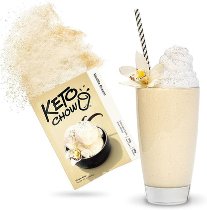 Keto Chow Vanilla Cream - Keto Meal Replacement Shake Powder - Nutritionally Complete - Low Carb - Delicious Easy Meal Substitute - Protein Rich & Dairy Free - Single Meal Serving