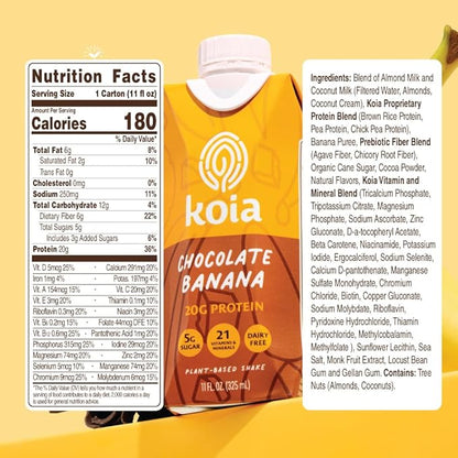 Koia - Plant Based Protein Shake 20g Protein, 5g Sugar, 6g Prebiotic 21 Vitamins 11 fl 12 Bottles