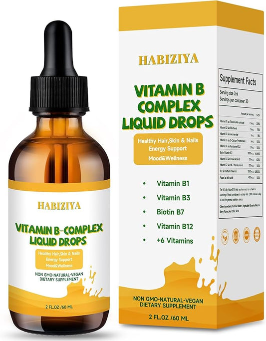 Vitamin B Complex Liquid Drops B B1, B2, B2, B3, B3, B6, B6, B7, B7, B12 B12 Biotin D3+K2 Supports 2 fl.