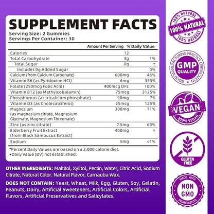 Calcium Magnesium Zinc Gummies for Women, 600 mg 60 Gummies