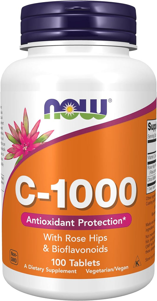 NOW Supplements, Vitamin C-1,000 with Rose 100 Tablets