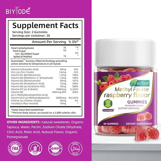 Methyl Folate B12 Complex Gummies Flavor.60 Gummies.30 Gummies.30 Day