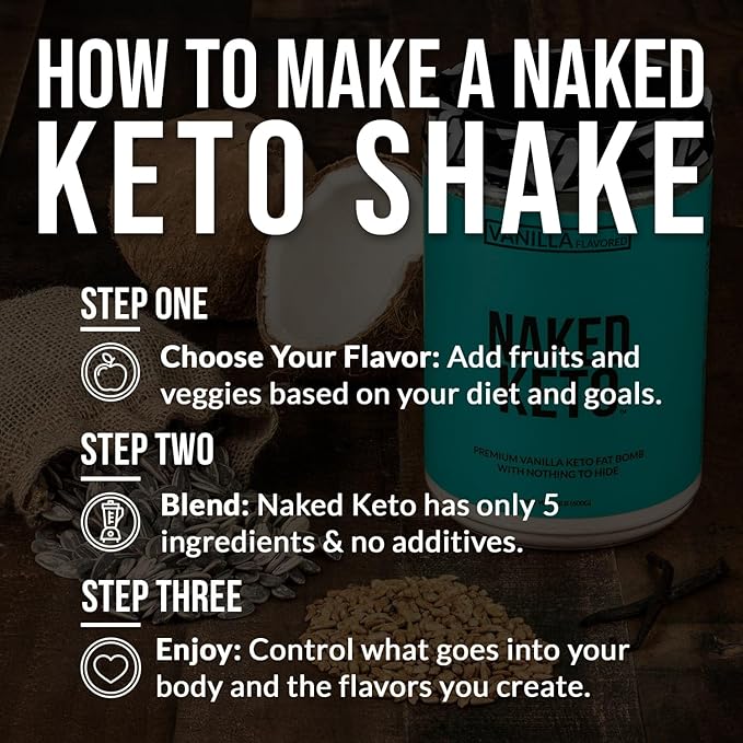Naked Vanilla Keto - Premium Vanilla Keto Fat Bomb Powder - Nothing Artificial - Gluten-Free Keto Bomb Vanilla Mct Oil Powder with No Gmos - 1.3 Lb