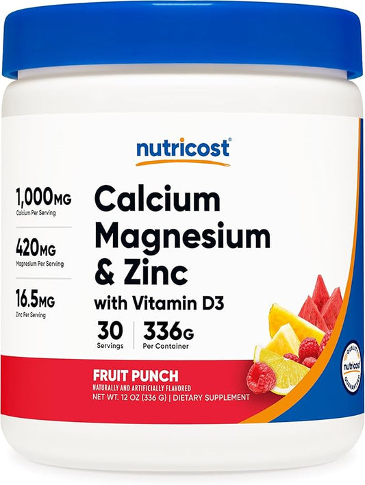 Nutricost Calcium Magnesium Zinc with Vitamin D3 Powder, 30 Servings (1000 MG) (420 MG) (16.5 MG) D3 (30 (30 MCG)