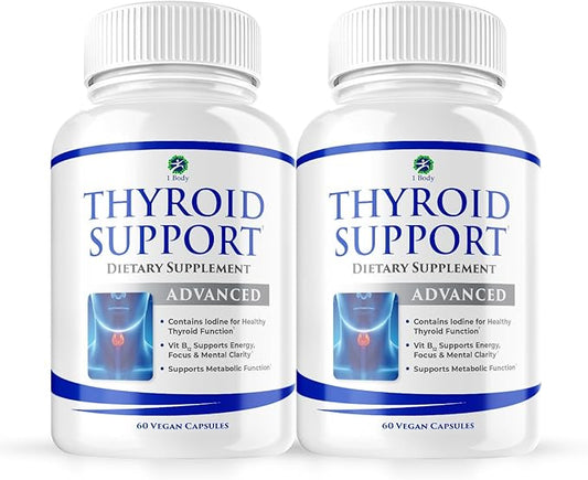 1 Body Thyroid Support Supplement 2 Pack 60 Days B12 Complex,