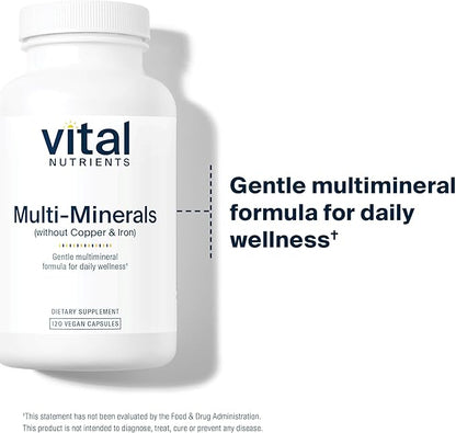 Vital Nutrients Multi-Minerals | Citrate/Malate Formula (No Copper or Iron) | Vegan Daily Multimineral | Gluten, Dairy, Soy Free | Non-GMO | 120 Capsules